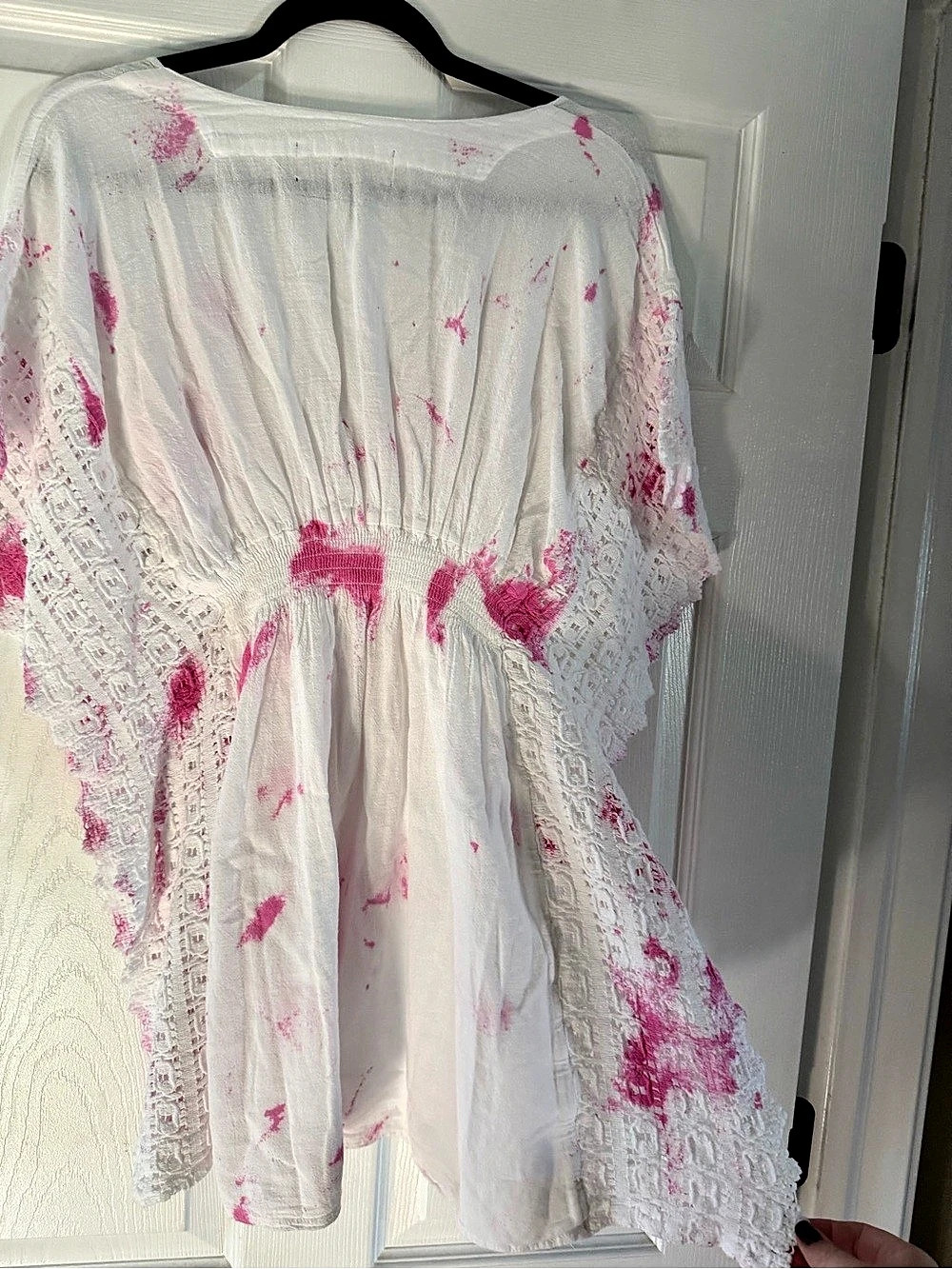 Seaspray Asia Cover Mini Dress Abstract Print Blouse in White & Pink Size Medium